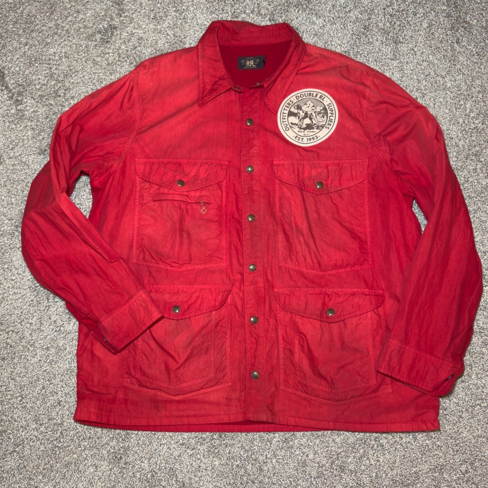 RRL Ralph Lauren Red Nylon Field Jacket sportsman Patch Utility XXL POLO RARE